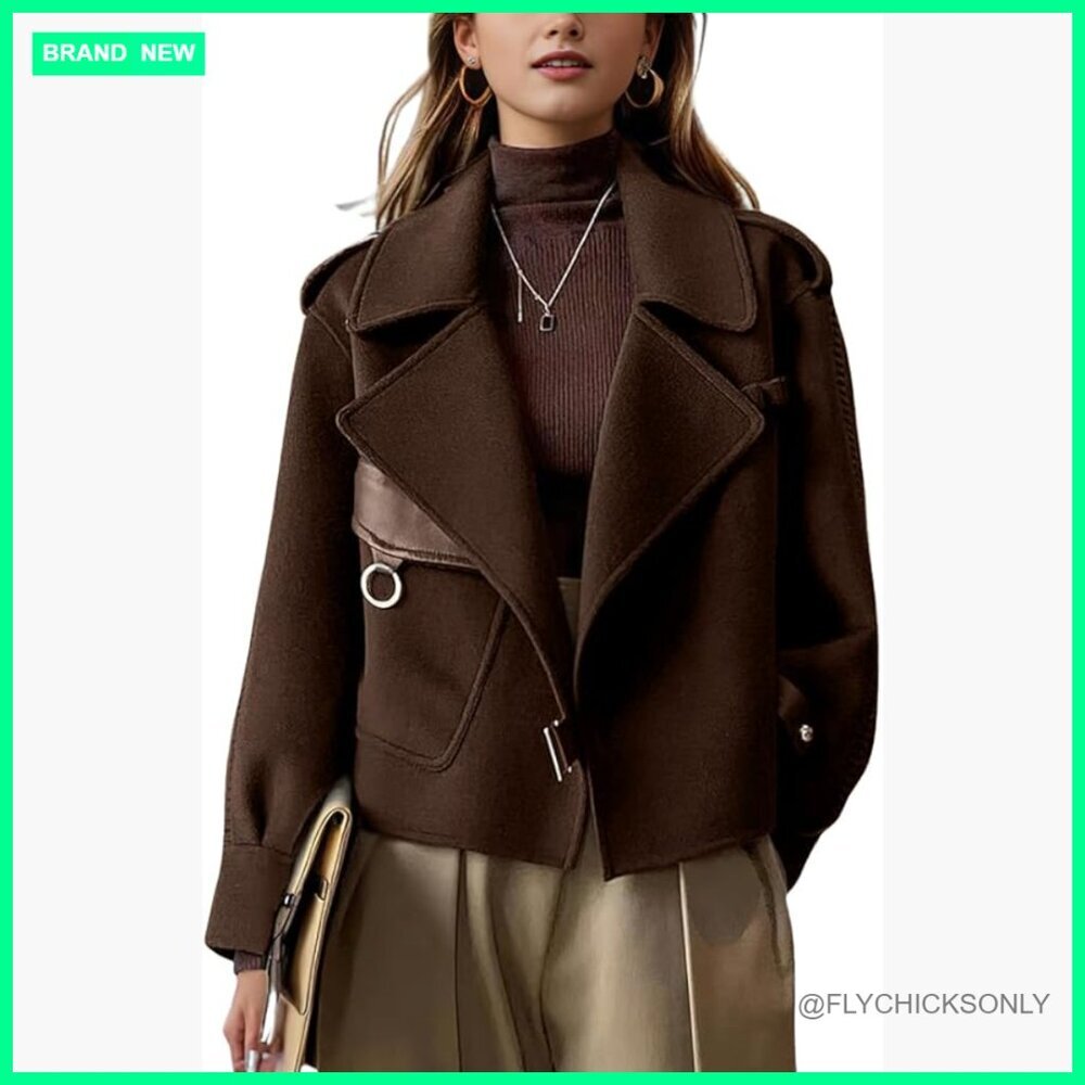 Women's Wool Blend Blazer Trench Coat Open Front Loose Fit